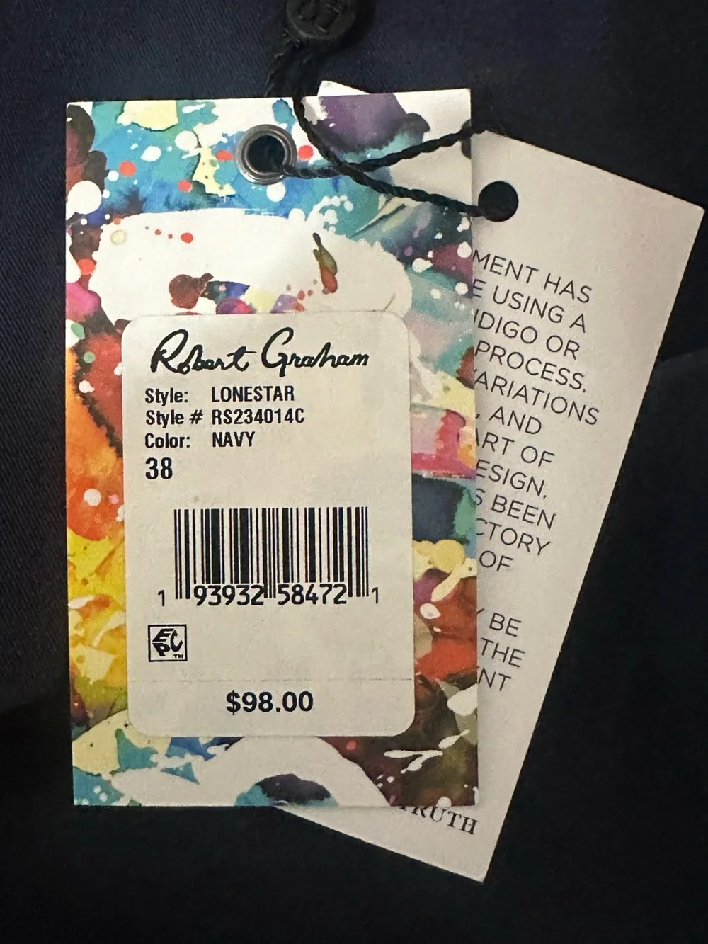 Robert Graham Lonestar Shorts Navy Size 38